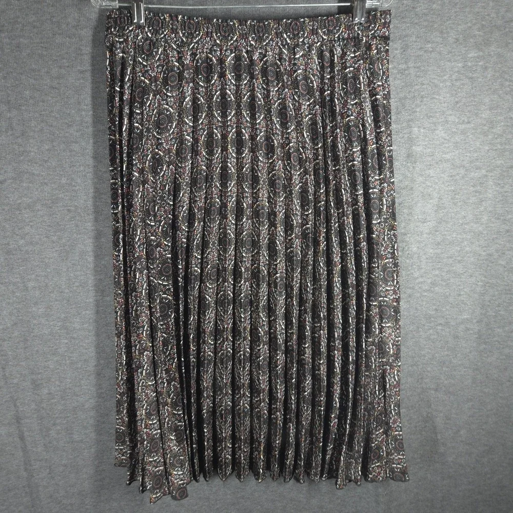 Max Studio Boho Pleated Midi Skirt Floral Medallion‎ Print Elastic Waist L